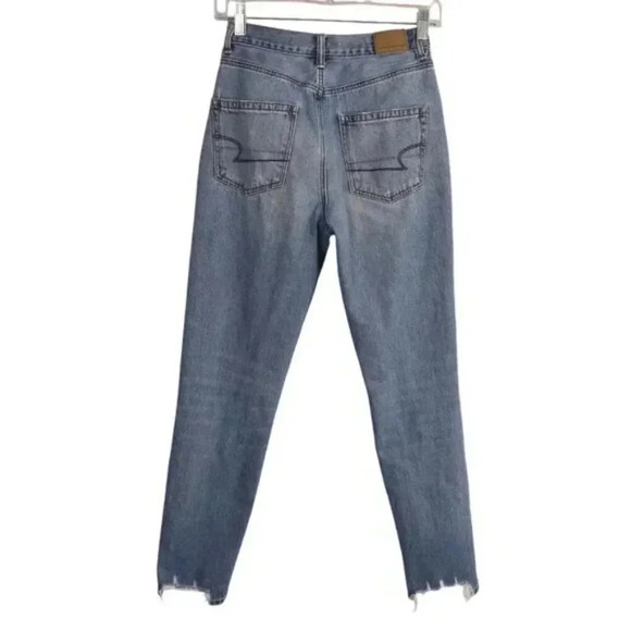 American Eagle Mom Jeans High Waisted Distressed Ripped Blue Size 00 - Picture 5 of 13